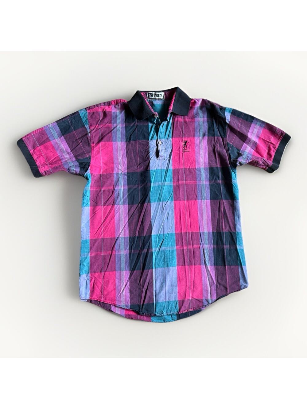 Vtg Golf Polo Shirt Mens M Lightweight Pink Blue Preppy Madras Rare Pattern